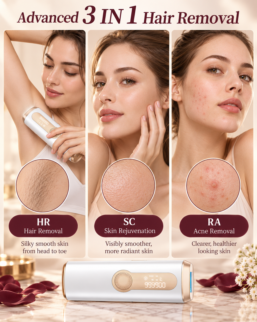 Ice-Cooling IPL Hair Removal Device — At-Home Hair Reduction for Face & Body (Men & Women)