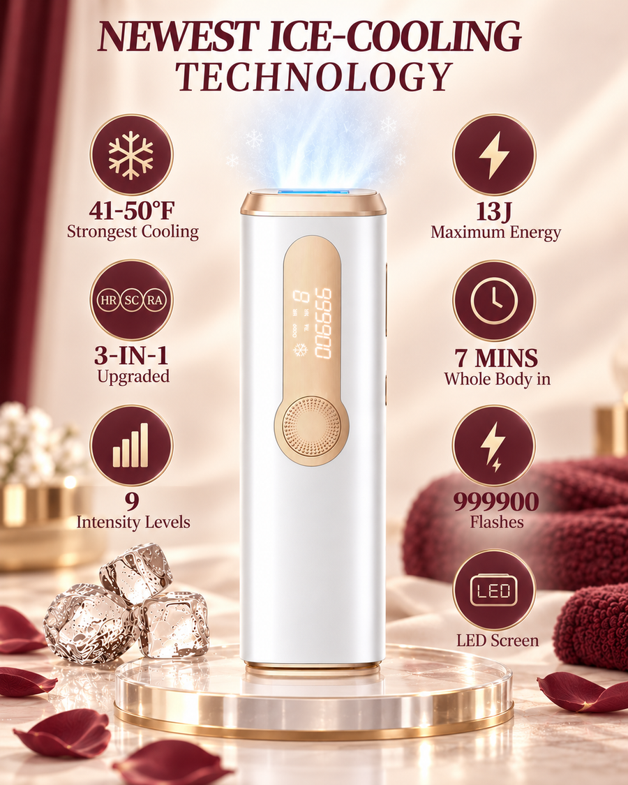 Ice-Cooling IPL Hair Removal Device — At-Home Hair Reduction for Face & Body (Men & Women)