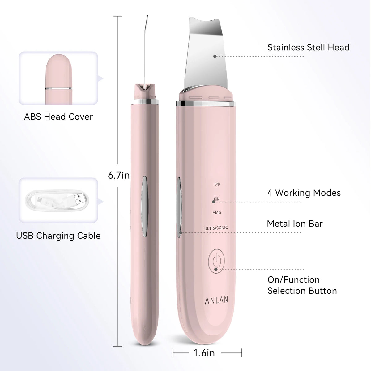 Deep pore facial cleansing brush with 3 interchangeable heads – view 6