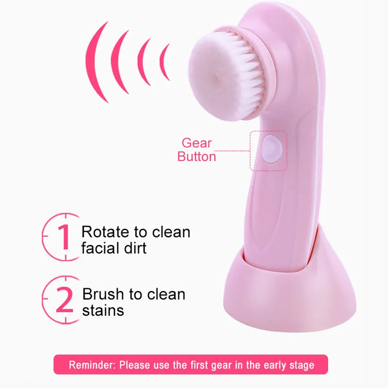 Electric face cleansing brush with 3 brush heads – view 4