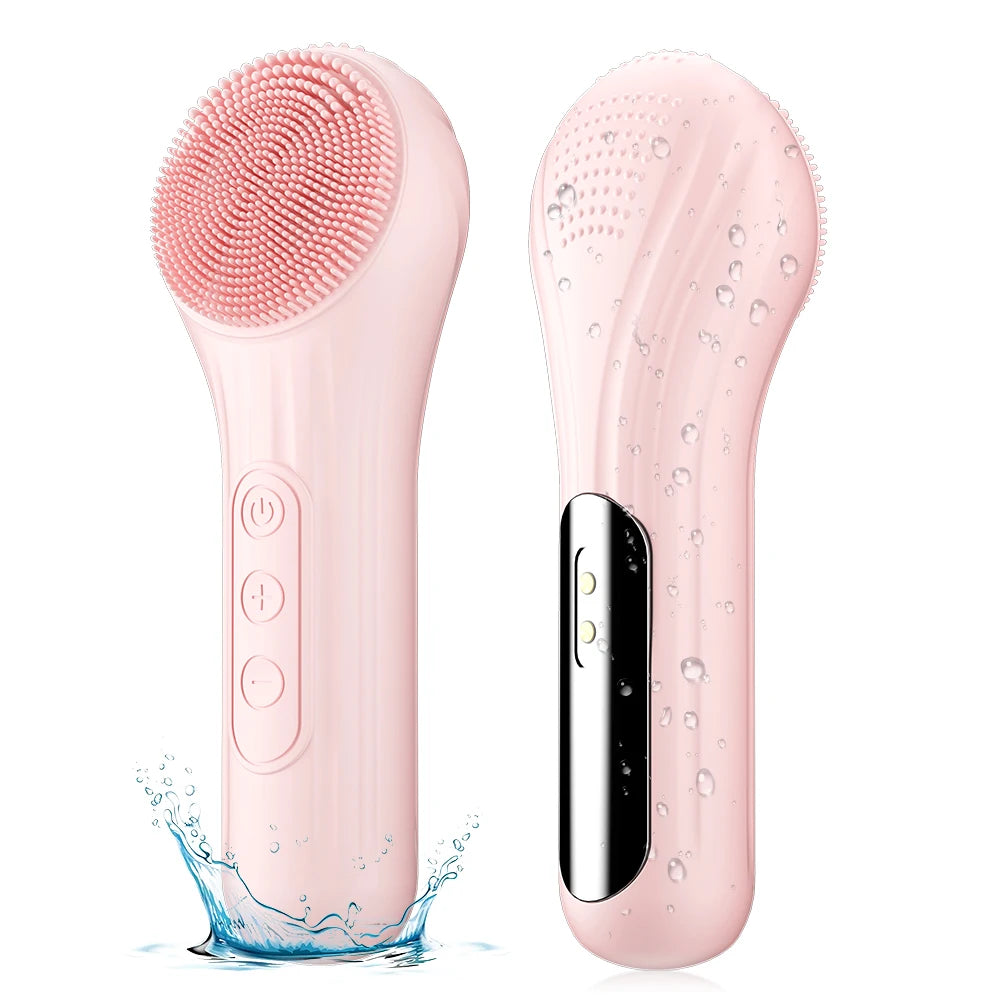Sonic silicone facial cleansing brush with warm massage side