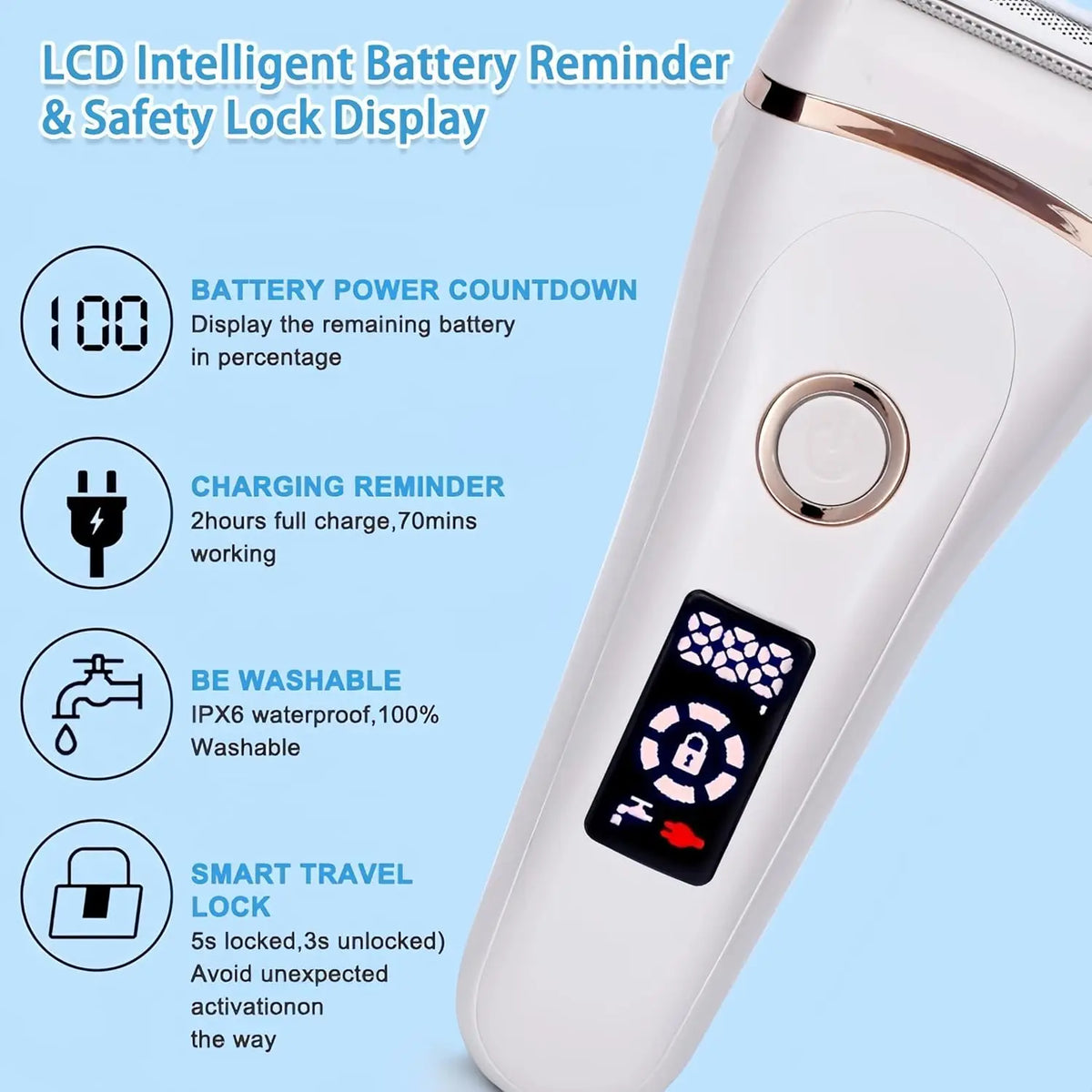 Rechargeable electric shaver for women for face and body – view 5